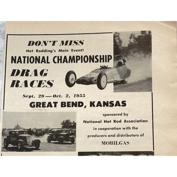 Drag Racing National Championship 1955 Vintage Print Ad Great Bend KS Hot Rod - Picture 4 of 6